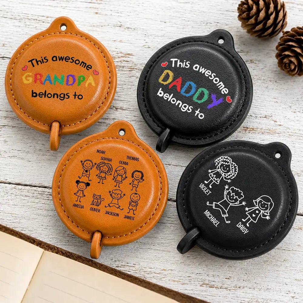 This Awesome Grandpa Daddy Belongs To - Personalized Leather Tape Measure