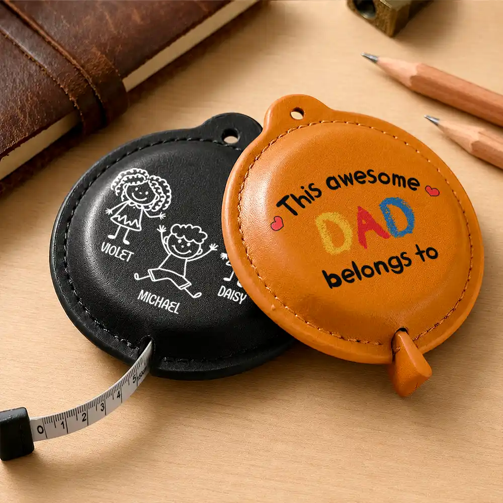 Gift For Grandpa, Adorable, Icon - This Awesome Grandpa Daddy Belongs To - Personalized Leather Tape Measure