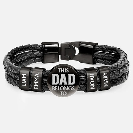 This Dad Belongs To - Personalized Leather Braided Bracelet