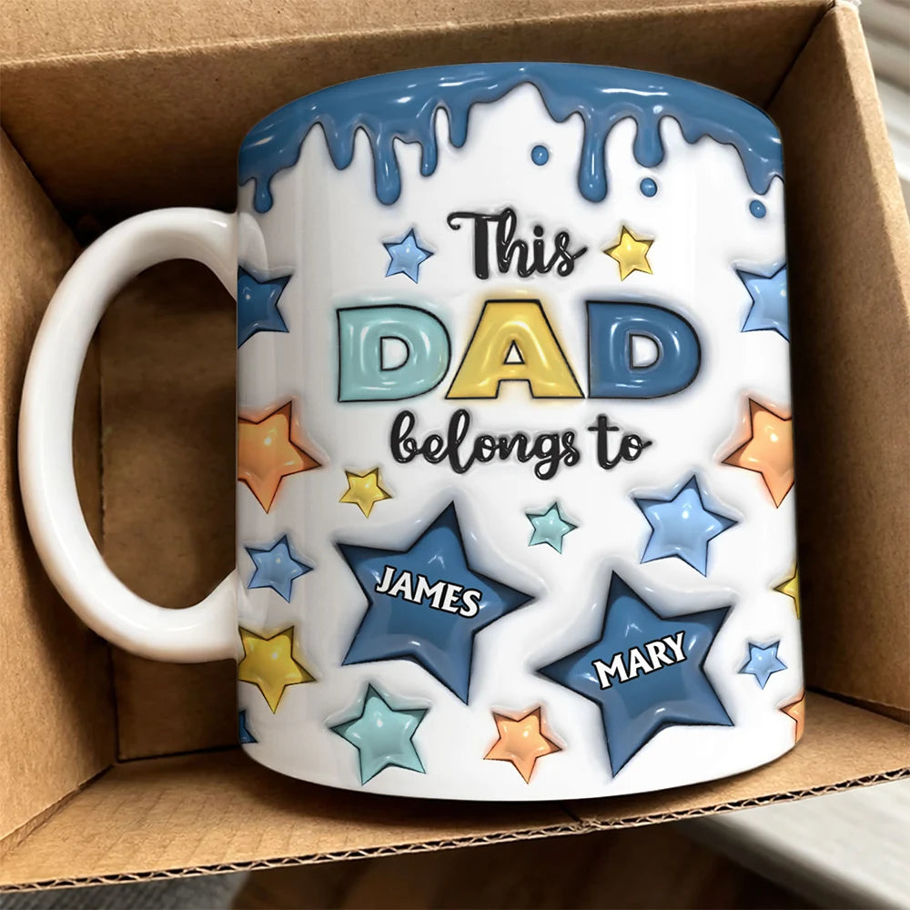 This Dad Grandpa Belongs To - 3D Inflated Effect Printed, Personalized White Edge-to-Edge Mug