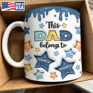 Gift For Father,Gift For Grandpa,Happy,Icon,Proud - This Dad Grandpa Belongs To - 3D Inflated Effect Printed, Personalized White Edge-to-Edge Mug