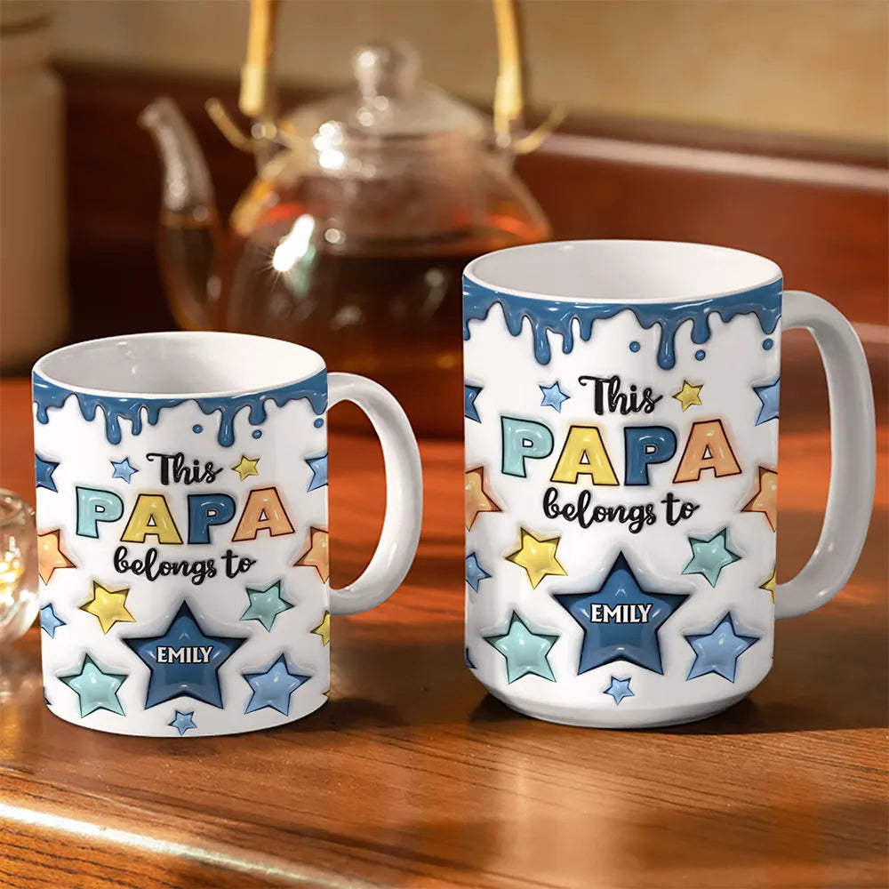 Gift For Father,Gift For Grandpa,Happy,Icon,Proud - This Dad Grandpa Belongs To - 3D Inflated Effect Printed, Personalized White Edge-to-Edge Mug