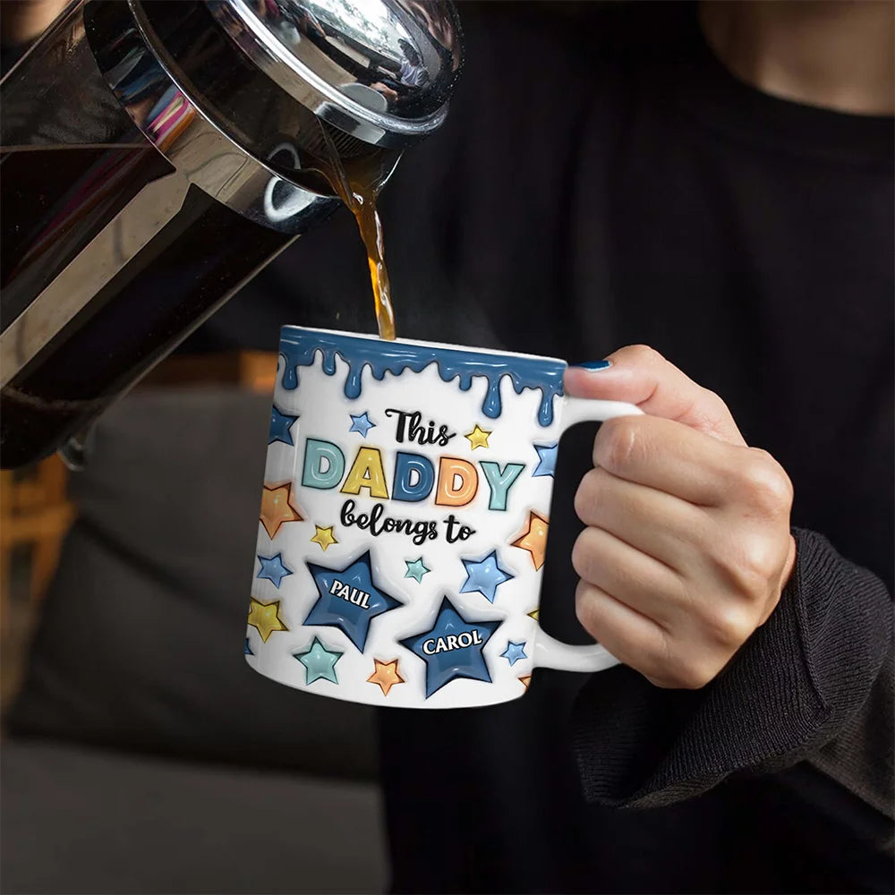 Gift For Father,Gift For Grandpa,Happy,Icon,Proud - This Dad Grandpa Belongs To - 3D Inflated Effect Printed, Personalized White Edge-to-Edge Mug