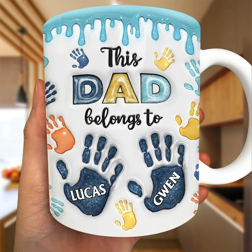 This Dad Grandpa Belongs To Handprints Icon - 3D Inflated Effect Printed, Personalized White Edge-to-Edge Mug