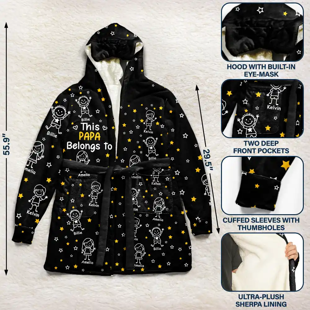 Gift For Grandpa,Gift For Grandma,Gift For Grandparents,Gift For Mother,Gift For Father,Happy - This Daddy Mommy Belongs To Kids Pet - Personalized Hooded Robe