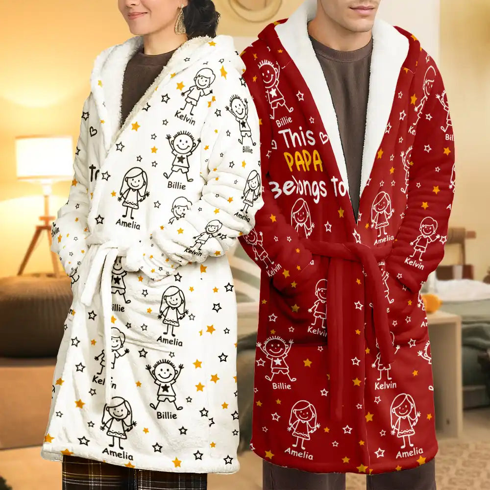 Gift For Grandpa,Gift For Grandma,Gift For Grandparents,Gift For Mother,Gift For Father,Happy - This Daddy Mommy Belongs To Kids Pet - Personalized Hooded Robe