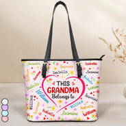 Gift For Mother,Gift For Grandma,Grandma,Grandkids - This Grandma Belongs To Blessed To Be Called Grandma - Personalized Leather Tote Bag