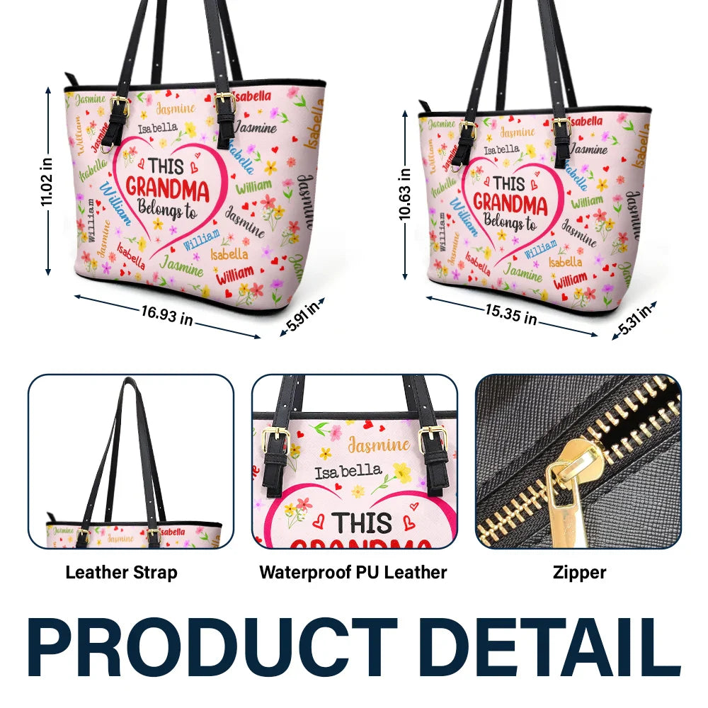 Gift For Mother,Gift For Grandma,Grandma,Grandkids - This Grandma Belongs To Blessed To Be Called Grandma - Personalized Leather Tote Bag