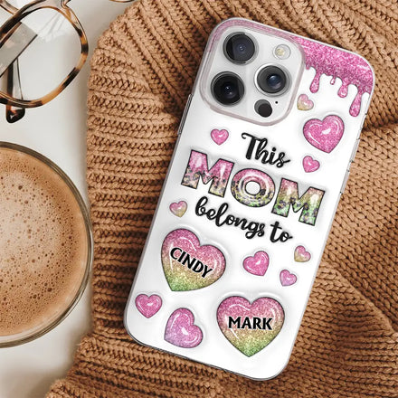 This Mom Grandma Belongs To Heart Icon - 3D Inflated Effect Printed, Personalized Clear Phone Case