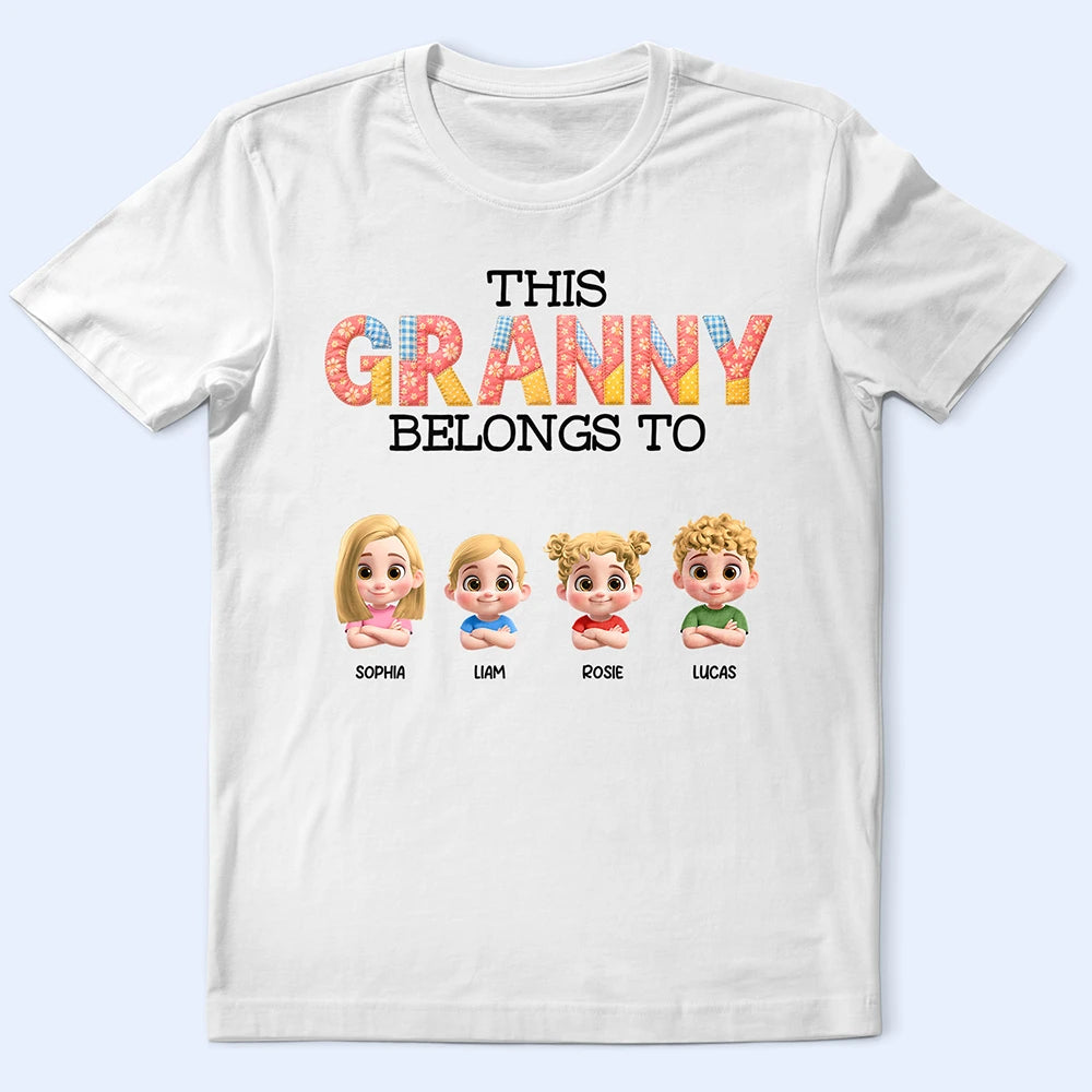 Gift For Wife,Gift For Women,Gift For Grandma,Gift For Mother,Love,Grandma - Grandkids,Mom - Children - This Grandma Belongs To Kids Faux Patchwork - Personalized T Shirt