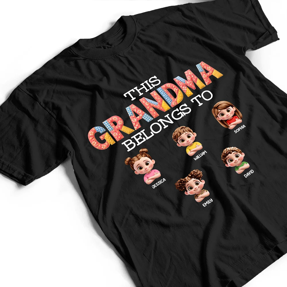 Gift For Wife,Gift For Women,Gift For Grandma,Gift For Mother,Love,Grandma - Grandkids,Mom - Children - This Grandma Belongs To Kids Faux Patchwork - Personalized T Shirt