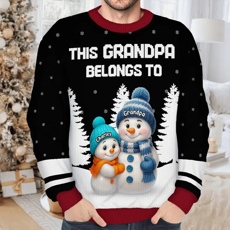 Gift For Grandma,Grandma,Grandkids,Christmas,Happy - This Grandma Belongs To Snowman - Personalized Unisex Ugly Sweater