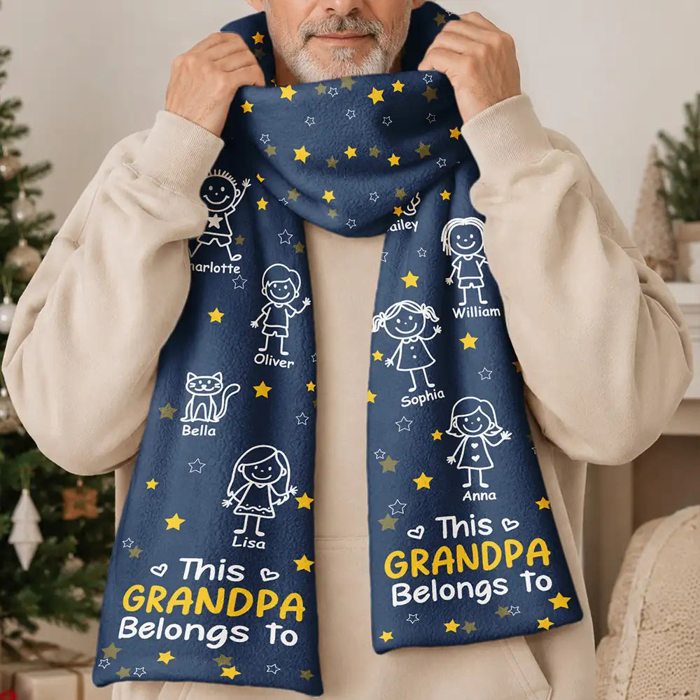 Christmas,Gift For Grandma,Proud,Icon - This Grandma Grandpa Belongs To Kids Pet - Personalized Fleece Scarf