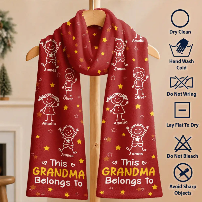 Christmas,Gift For Grandma,Proud,Icon - This Grandma Grandpa Belongs To Kids Pet - Personalized Fleece Scarf
