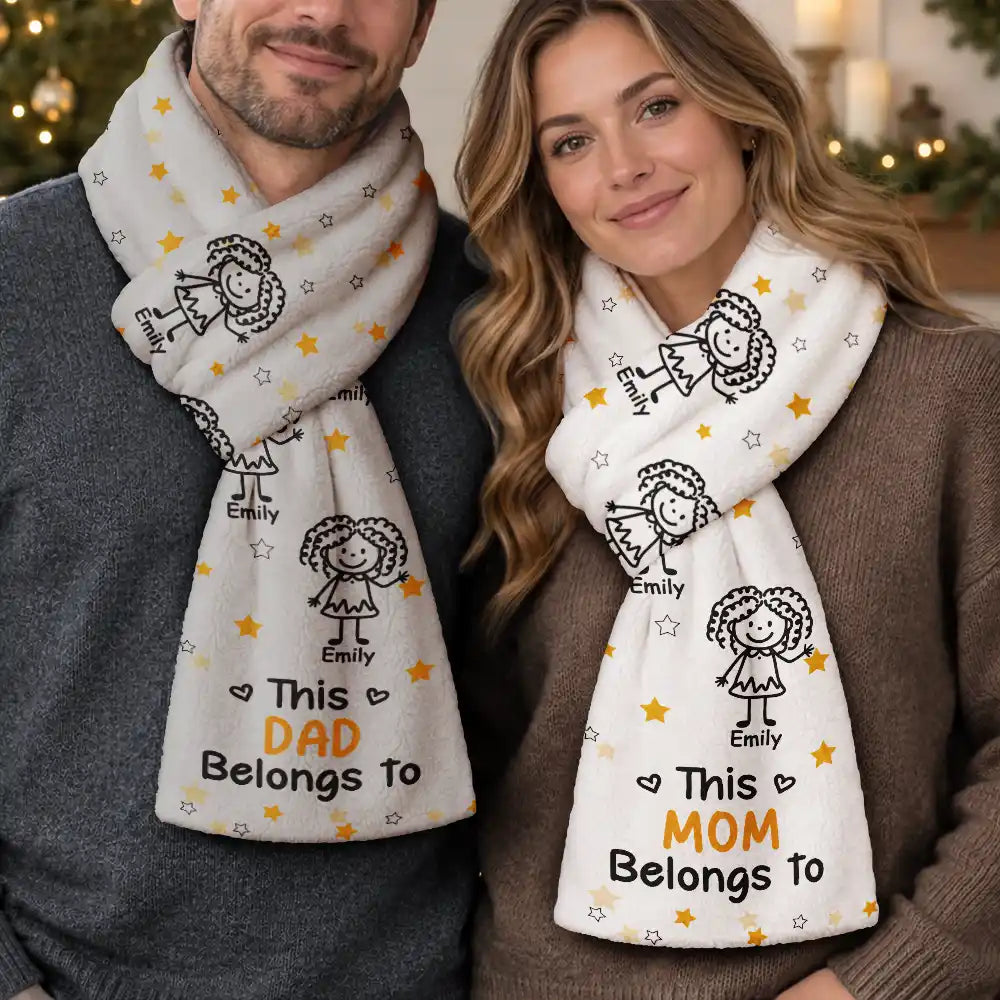 Christmas,Gift For Grandma,Proud,Icon - This Grandma Grandpa Belongs To Kids Pet - Personalized Fleece Scarf