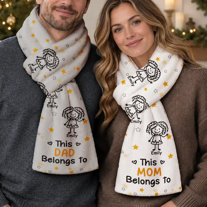 Christmas,Gift For Grandma,Proud,Icon - This Grandma Grandpa Belongs To Kids Pet - Personalized Fleece Scarf