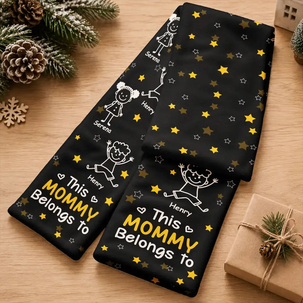 Christmas,Gift For Grandma,Proud,Icon - This Grandma Grandpa Belongs To Kids Pet - Personalized Fleece Scarf