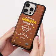 Gift For Grandpa, Gift For Grandma, Gift For Grandparents, Gift For Mother, Gift For Father, Happy, Stick Figure - This Grandma Grandpa Belongs To Kids Pet - Personalized Leather Flip Wallet Phone Case