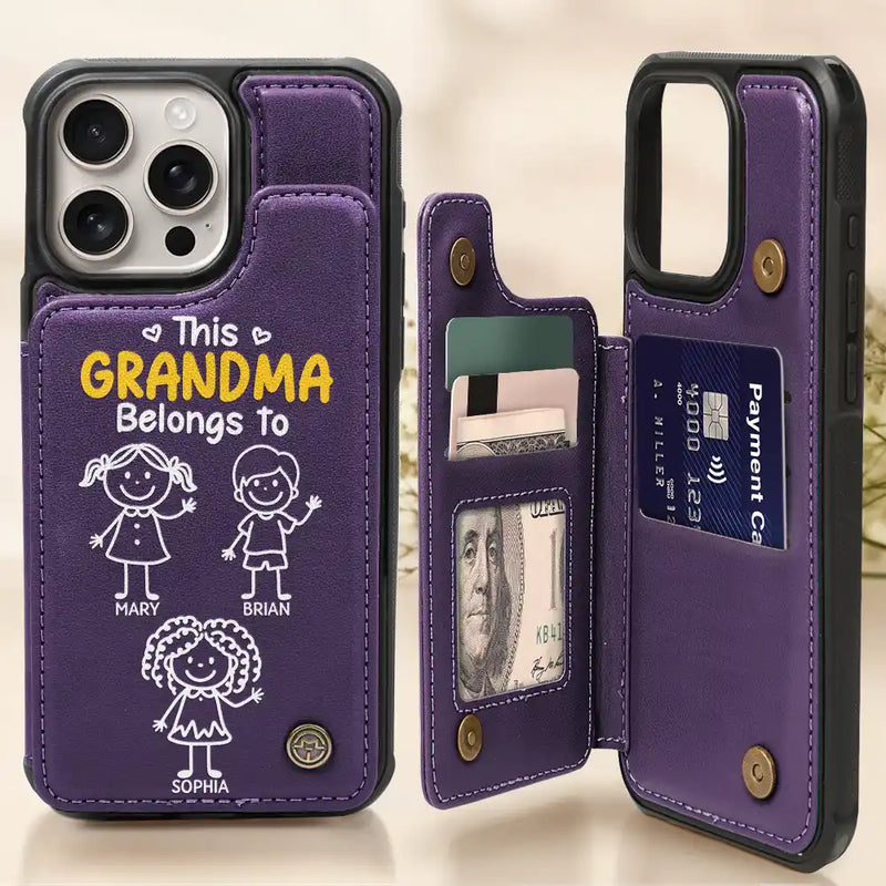 Gift For Grandpa, Gift For Grandma, Gift For Grandparents, Gift For Mother, Gift For Father, Happy, Stick Figure - This Grandma Grandpa Belongs To Kids Pet - Personalized Leather Flip Wallet Phone Case