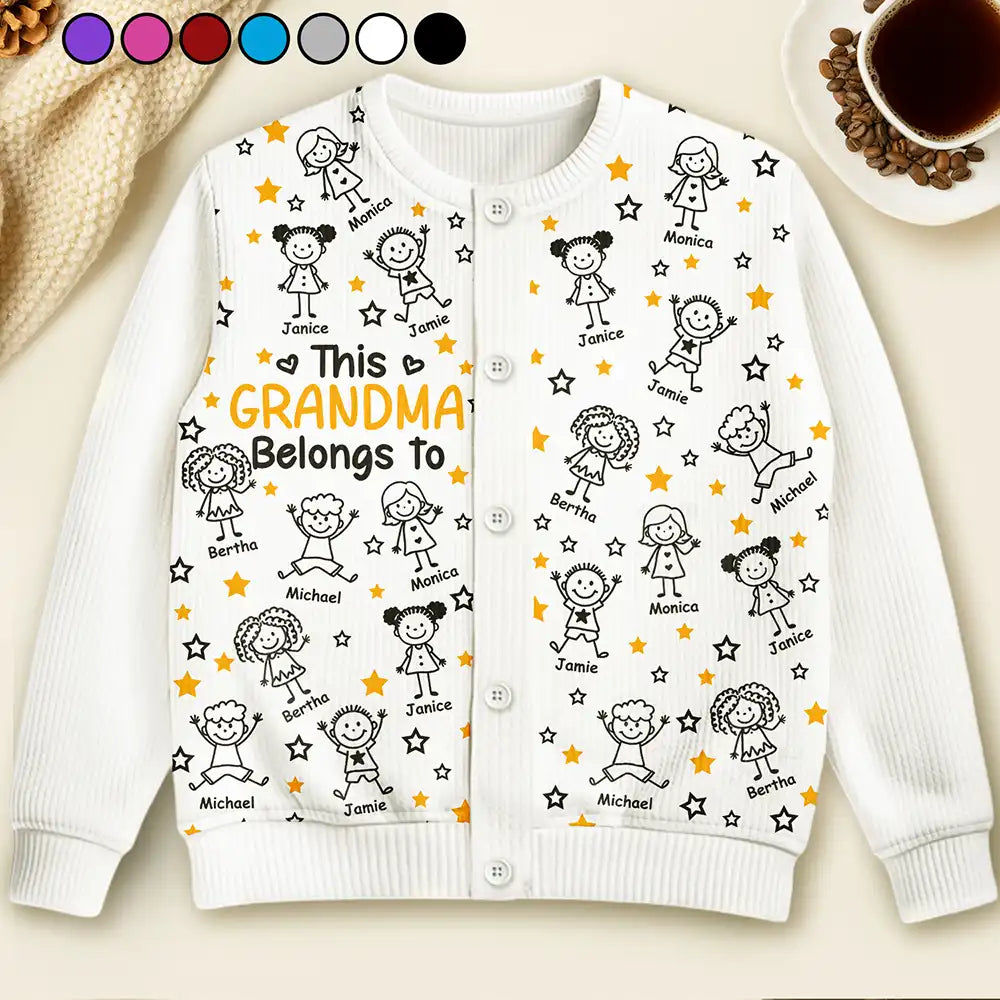 Gift For Grandparents,Gift For Grandpa,Gift For Grandma,Gift For Mother,Gift For Father,Happy,Christmas,Stick Figure - This Grandma Mom Belongs To Kids Pet - Personalized Cardigan