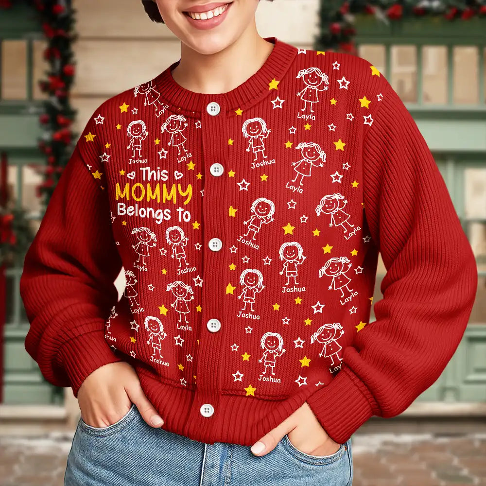 Gift For Grandparents,Gift For Grandpa,Gift For Grandma,Gift For Mother,Gift For Father,Happy,Christmas,Stick Figure - This Grandma Mom Belongs To Kids Pet - Personalized Cardigan