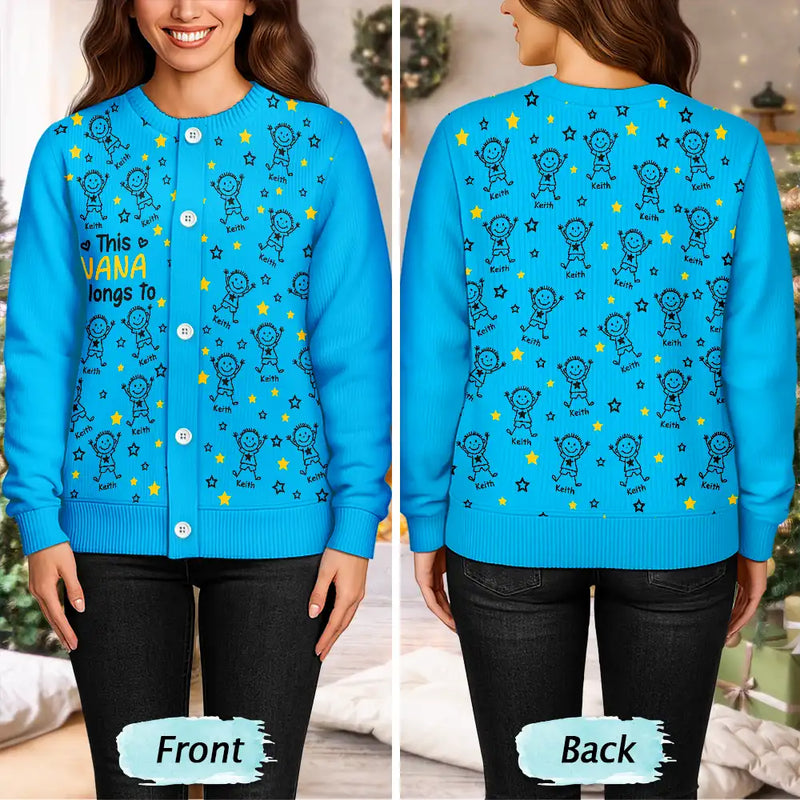 Gift For Grandparents,Gift For Grandpa,Gift For Grandma,Gift For Mother,Gift For Father,Happy,Christmas,Stick Figure - This Grandma Mom Belongs To Kids Pet - Personalized Cardigan