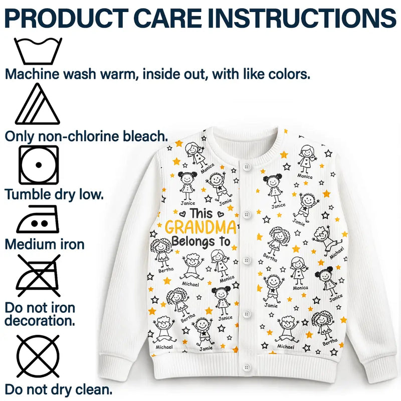 Gift For Grandparents,Gift For Grandpa,Gift For Grandma,Gift For Mother,Gift For Father,Happy,Christmas,Stick Figure - This Grandma Mom Belongs To Kids Pet - Personalized Cardigan
