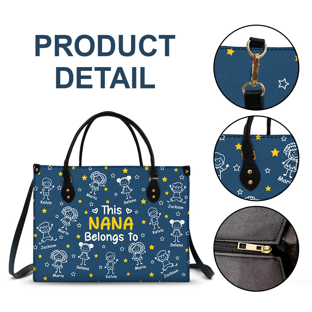 Gift For Grandma,Gift For Mother,Happy,Gift For Women,Stick Figure - This Grandma Mom Belongs To Kids Pet - Personalized Leather Bag