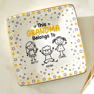 Gift For Grandma, Gift For Mother, Happy, Stick Figure - This Grandma Mom Belongs To Kids Pet - Personalized Ring Dish