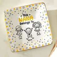 Gift For Grandma, Gift For Mother, Happy, Stick Figure - This Grandma Mom Belongs To Kids Pet - Personalized Ring Dish