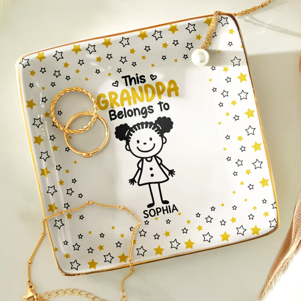 Gift For Grandma, Gift For Mother, Happy, Stick Figure - This Grandma Mom Belongs To Kids Pet - Personalized Ring Dish