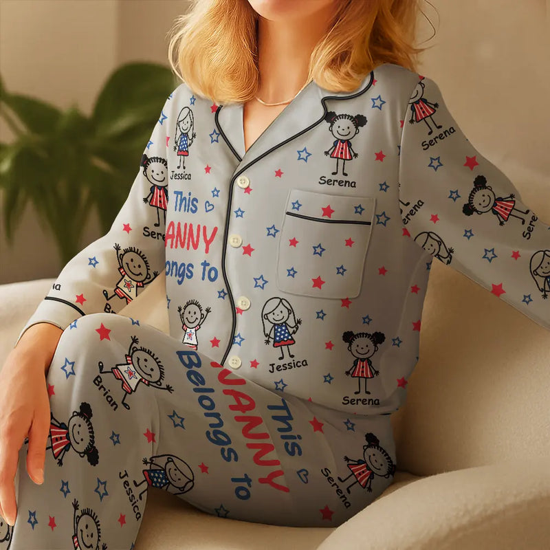 Gift For Mother,Gift For Grandma,Love,Gift For Wife,Independence Day - This Grandma Mom Belongs To Kids Pet US Flag - Personalized Satin Pajama Set