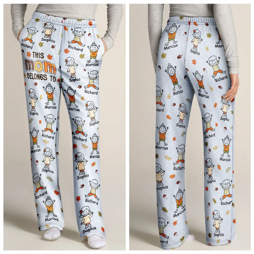 Gift For Grandma,Cozy,Icon - This Grandma Mommy Belongs To Autumn Kid Stick Figures - Personalized Pajama Pants