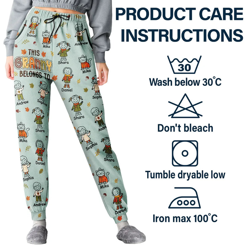 Gift For Grandma,Cozy,Icon - This Grandma Mommy Belongs To Autumn Kid Stick Figures - Personalized Pajama Pants