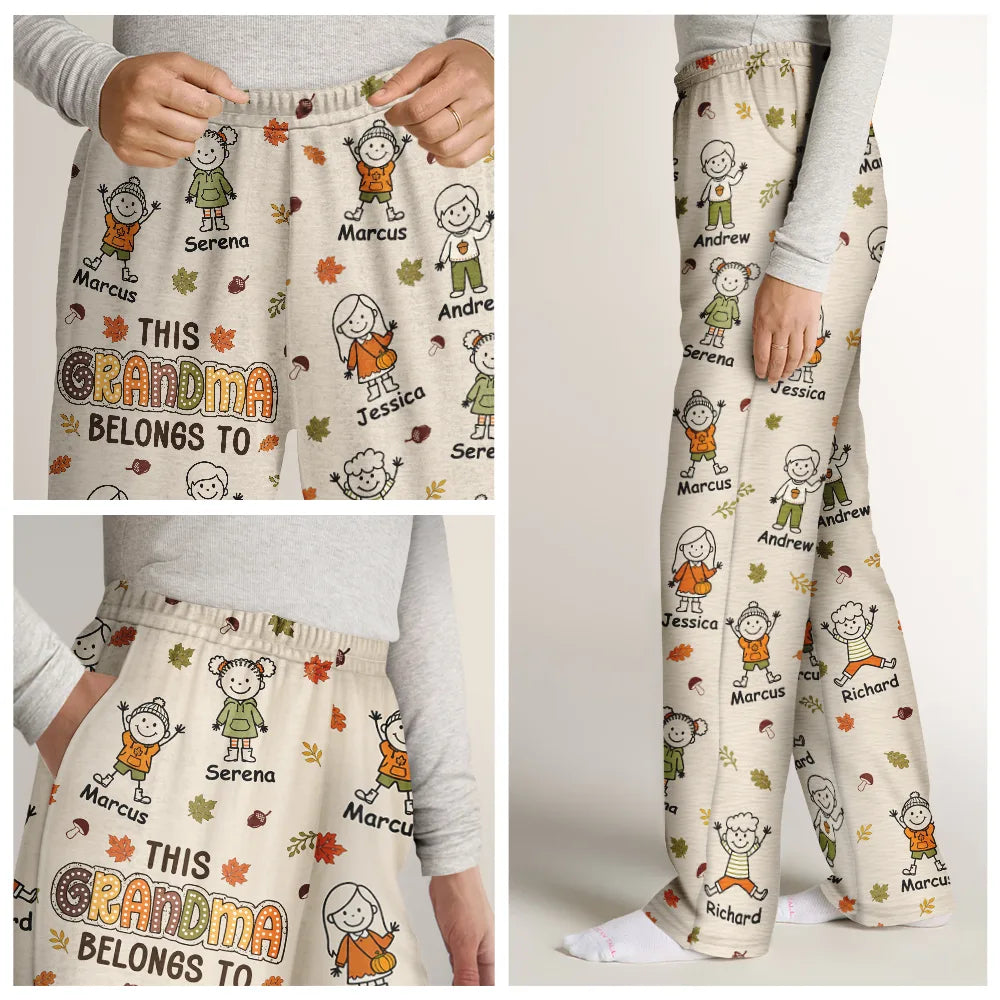 Gift For Grandma,Cozy,Icon - This Grandma Mommy Belongs To Autumn Kid Stick Figures - Personalized Pajama Pants
