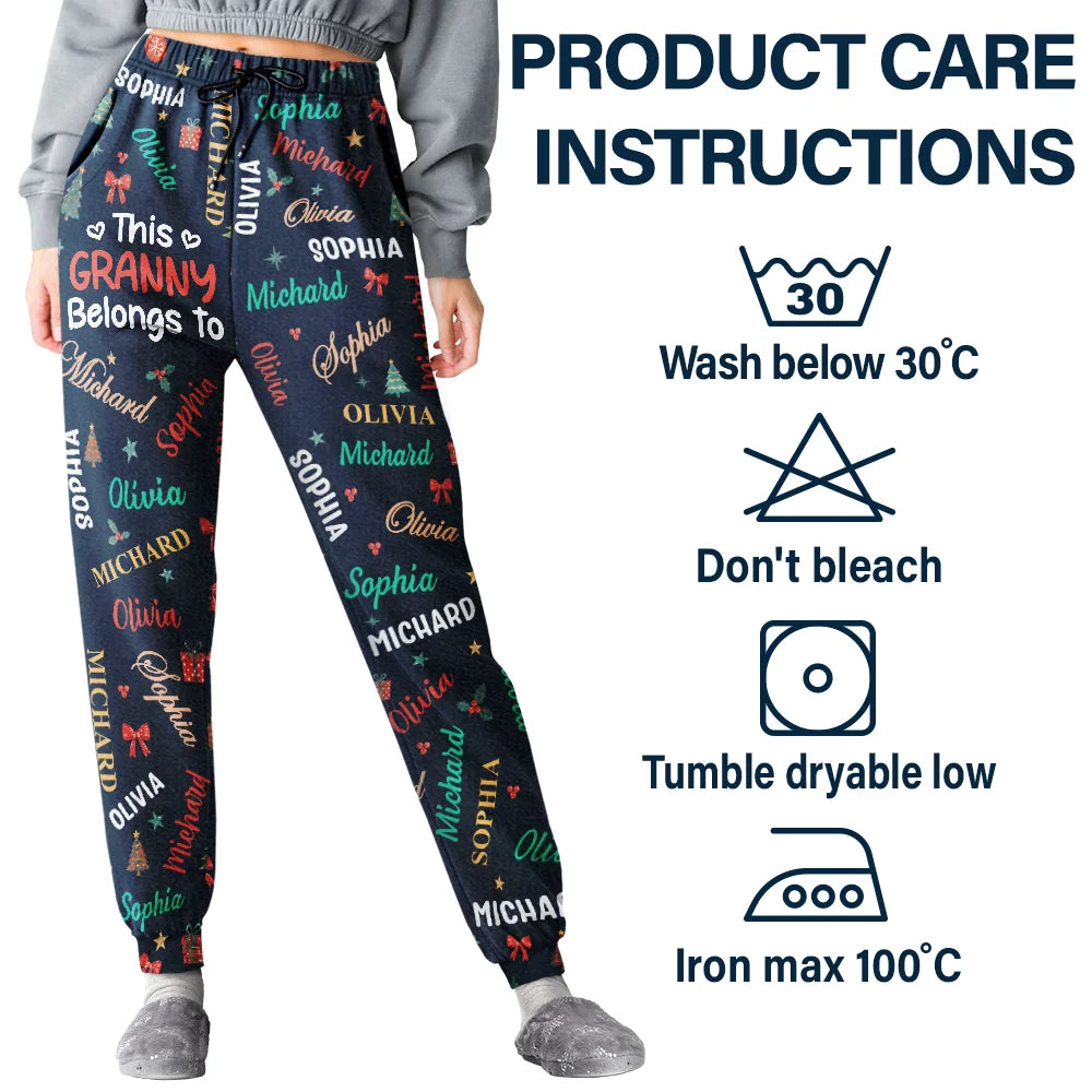 Gifts For Her,Christmas,Gift For Grandma,Icon,Happy - This Grandma Mommy Belongs To Kid Names - Personalized Pajama Pants