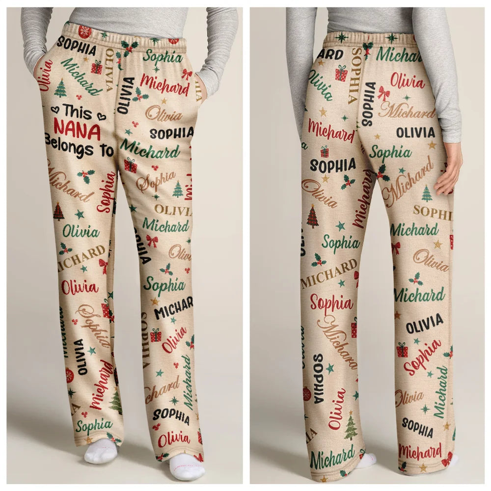 Gifts For Her,Christmas,Gift For Grandma,Icon,Happy - This Grandma Mommy Belongs To Kid Names - Personalized Pajama Pants