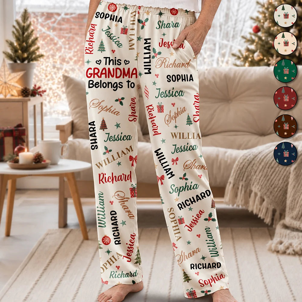 Gifts For Her,Christmas,Gift For Grandma,Icon,Happy - This Grandma Mommy Belongs To Kid Names - Personalized Pajama Pants
