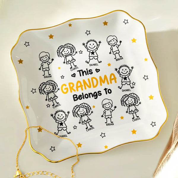 Gift For Grandma,Gift For Mother,Love - This Grandma Mommy Belongs To Kids Pet - Personalized Lace Square Jewelry Dish