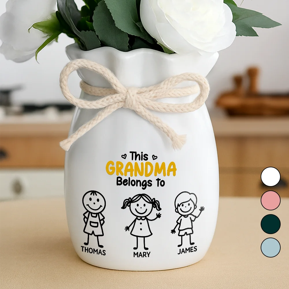 This Grandma Mommy Belongs To Kids Pet - Personalized Ribbon Tie Flower Vase