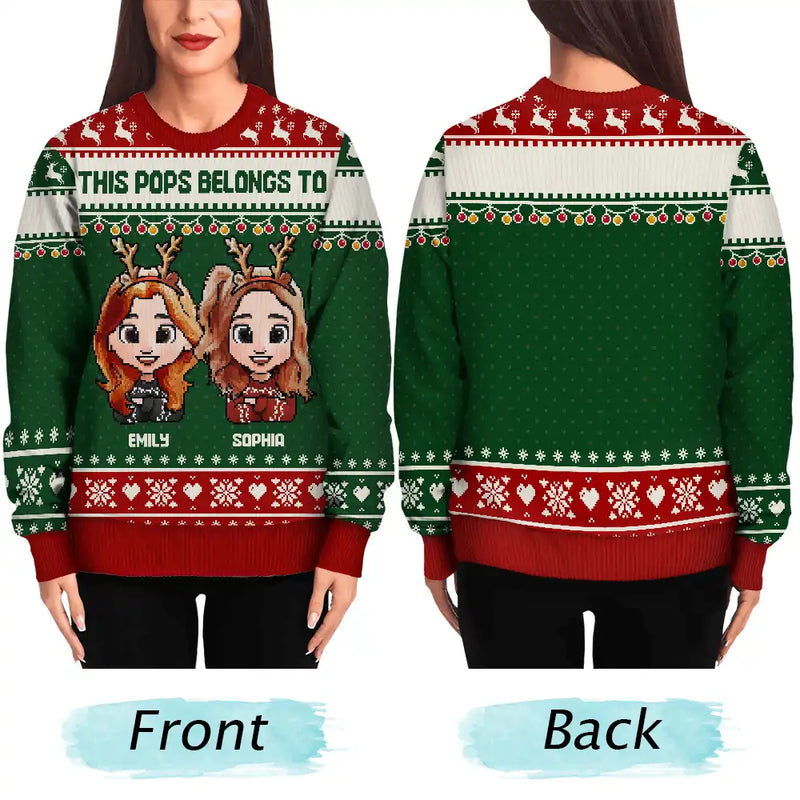 Gift For Grandpa,Funny,Christmas - This Grandpa Belongs To Grandkids Pixel Art - Personalized Unisex Ugly Sweater