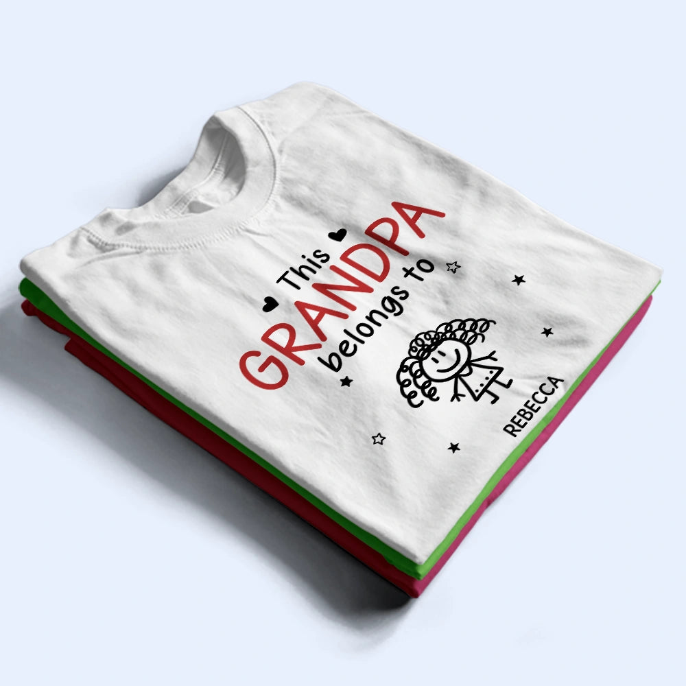 Gift For Father,Gift For Grandpa,Grandpa - Grandkids,Happy,Non-Eng,Icon,Proud - This Grandad Belongs To Kid Stick Figures - Personalised T Shirt