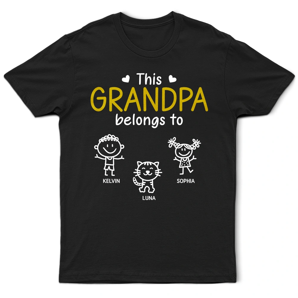 Gift For Grandpa,Gift For Father,Love, Top Market - This Grandpa Belongs To Kid Stick Figures - Personalized T Shirt