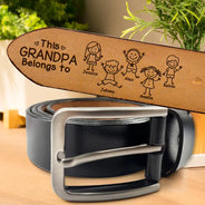 Gift For Grandpa,Gift For Father,Happy,Gift For Men,Stick Figure - This Grandpa Dad Belongs To Kids Pet - Personalized Engraved Leather Belt