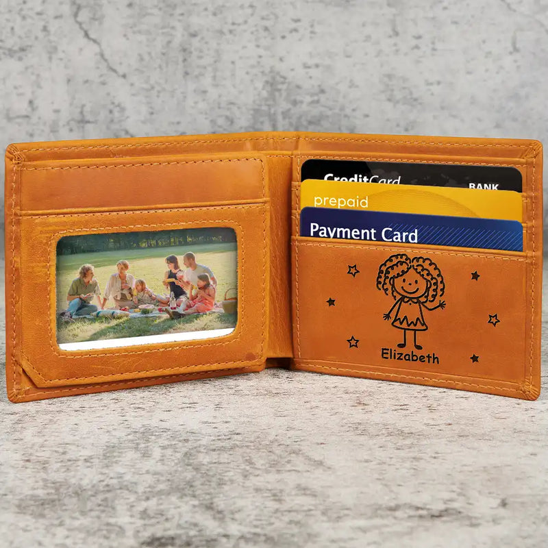 Gift For Grandpa, Gift For Father, Happy, ift For Men, Stick Figure - This Grandpa Dad Belongs To Kids Pet - Personalized Engraved Leather Wallet