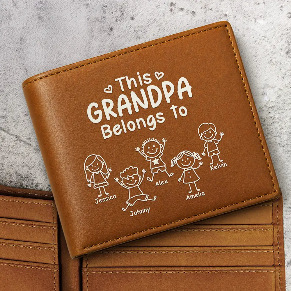 This Grandpa Dad Belongs To Kids Pet - Personalized Leather Wallet
