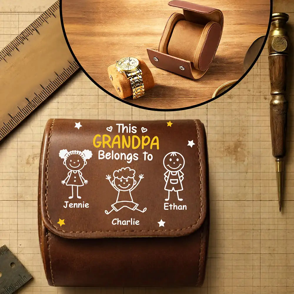This Grandpa Dad Belongs To Kids Pet - Personalized Leather Watch Case