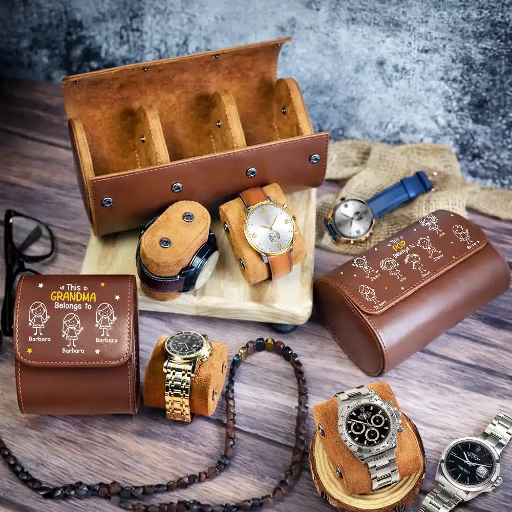 Gift For Grandpa,Gift For Father,Funny,Happy - This Grandpa Dad Belongs To Kids Pet - Personalized Leather Watch Case