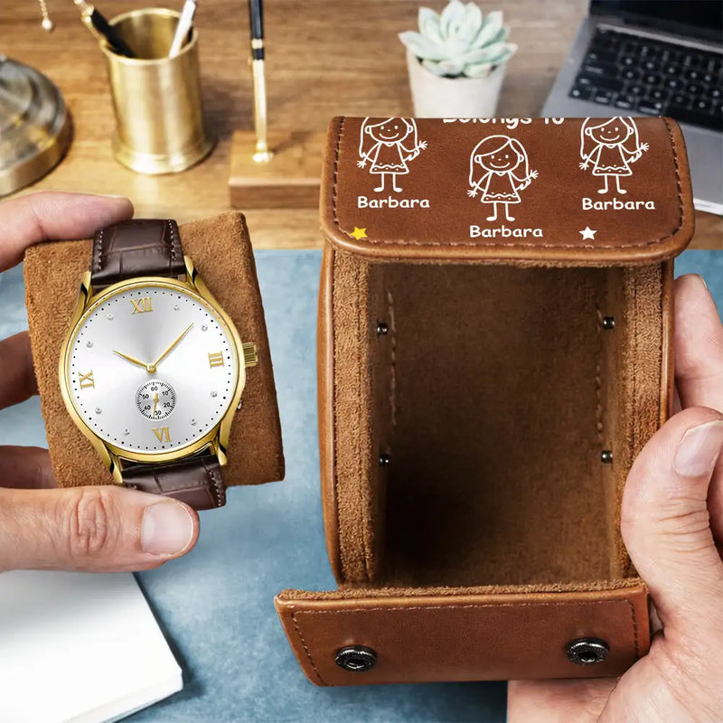 Gift For Grandpa,Gift For Father,Funny,Happy - This Grandpa Dad Belongs To Kids Pet - Personalized Leather Watch Case