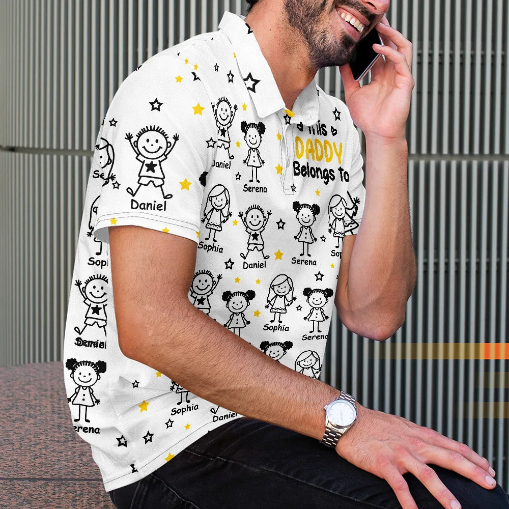Gift For Grandparents,Gift For Grandpa,Gift For Grandma,Gift For Mother,Gift For Father,Happy,Christmas,Stick Figure - This Grandpa Dad Belongs To Kids Pet - Personalized Polo Shirt